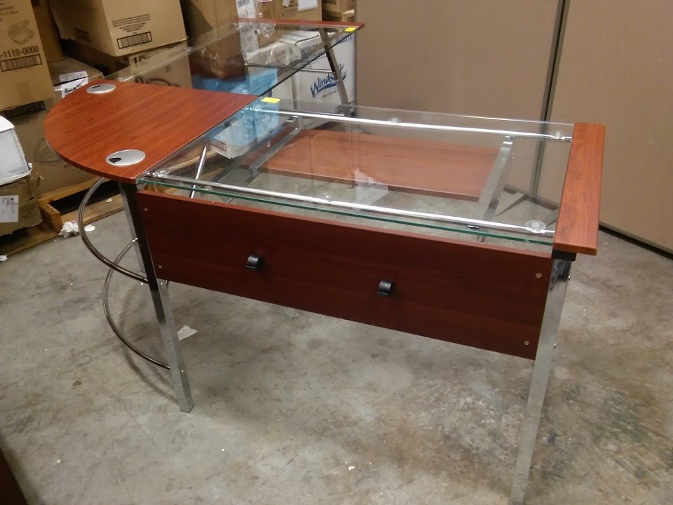 Realspace Mezza L Shaped Desk Ayresmarcus Mezza L Shaped Glass Computer Desk Cherry Chrome A M Office Supply